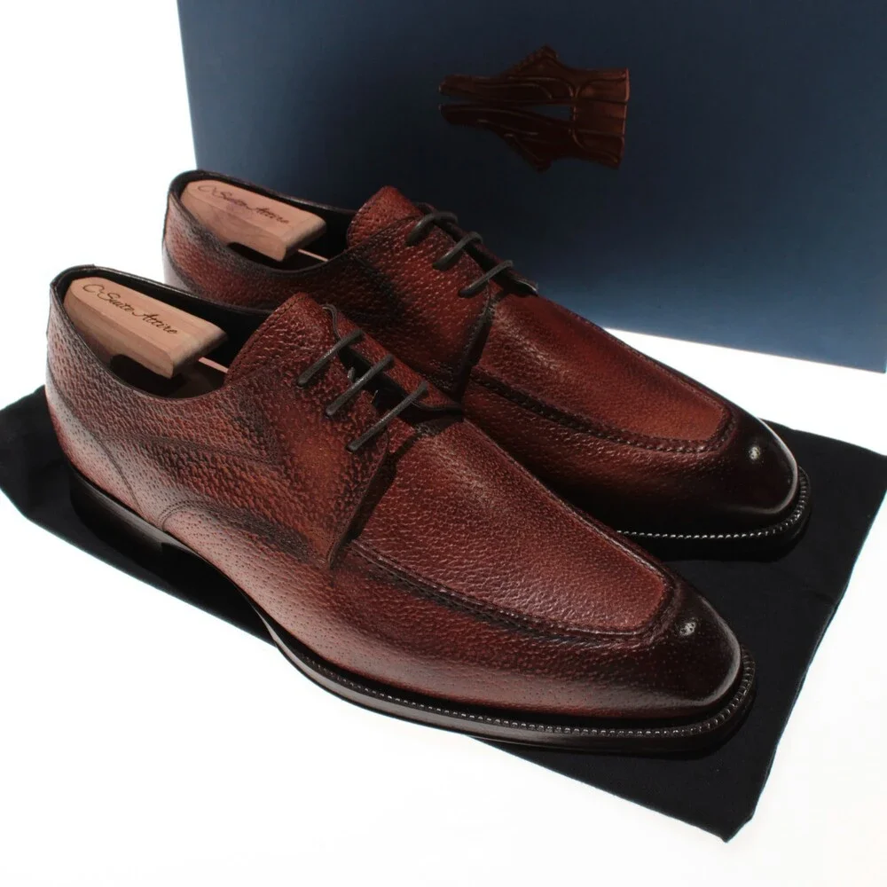 Di Bianco NWB Derby Dress Shoes Size 42 (US 9) in Brown Pebbled Leather